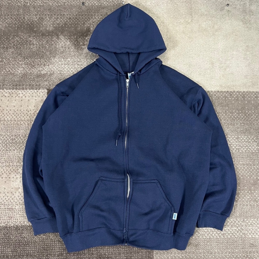 Vintage Discus Athletic Navy Blue Full Zip Hoodie Sweatshirt Mens XL Heavyweight